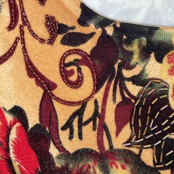 Vintage Venini Shirt Womens Medium Yellow Floral Stretch‎ Beaded Asian Oriental - Picture 4 of 8